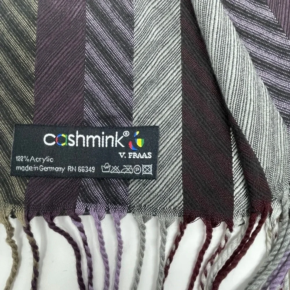 Cashmink V. Fraas Men's Multicolor Stripe Fringe Scarf 68x13 Boho Gorpcore Artsy